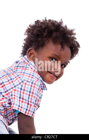 Portrait of a cute baby boy noir, isolé sur fond blanc Banque D'Images