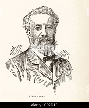 Gravure d'époque de Jules Verne, écrivain français, 1828-1905. Banque D'Images