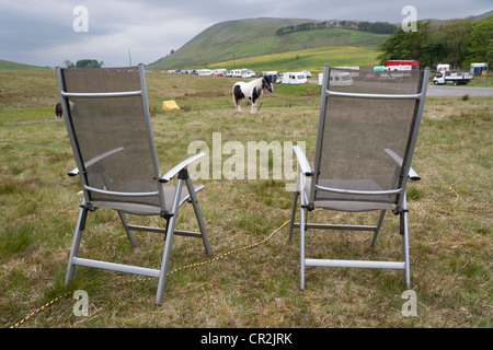 S Fin, Sedbergh. D'un voyageur à l' camp participant à la foire aux chevaux annuelle Appleby, Cumbria, Royaume-Uni Banque D'Images