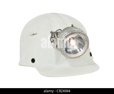 La spéléologie et l'exploitation minière Vintage casque avec lampe isolated with clipping path. Banque D'Images