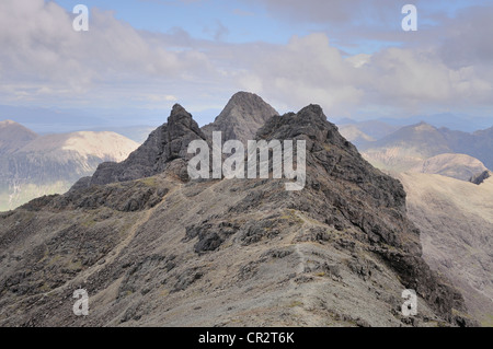 Vue depuis Bruach na Frithe Sgurr vers un Dromore West Fionn, Am Basteir et Sgurr nan Gillean, Black Cuillin, île de Skye Banque D'Images