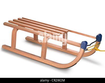 Le traîneau en bois blanc, chemin de détourage Banque D'Images