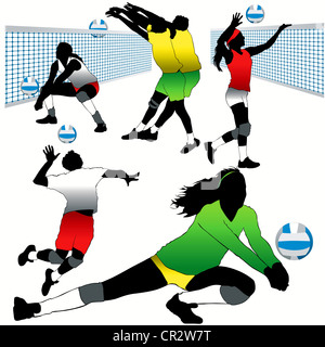 Les joueurs de volley-ball Jeu de silhouettes Banque D'Images