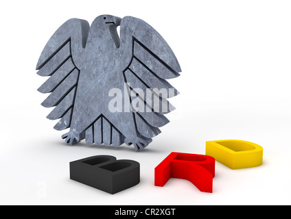 Aigle fédéral avec les lettres de la BRD, image symbolique pour l'Allemagne qui est fermé, crise de l'euro, 3D illustration Banque D'Images