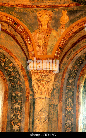 France, Saône et Loire, Berze la Ville, Chapelle des Moines (chapelle des moines), la chapelle romane du xiie siècle, typique des peintures murales Banque D'Images