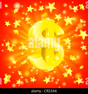 Le succès financier passionnant concept avec le signe du dollar de l'or en provenance de l'arrière-plan d'étoiles Banque D'Images