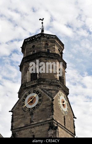 Flèche de la Collégiale, Marstall, Stuttgart, Bade-Wurtemberg, Allemagne, Europe Banque D'Images