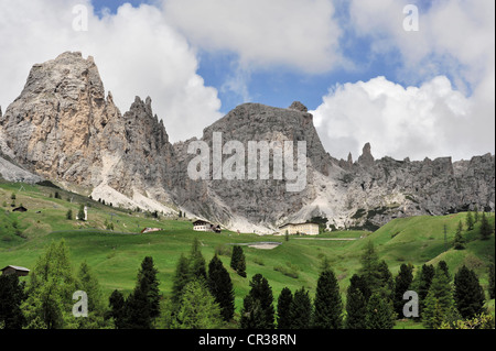 Vue panoramique sur le Mt. Zehnerspitze-Kreuzkofel, Passo Gardena, juste en face du col 2121m, Val Gardena, Dolomites Banque D'Images