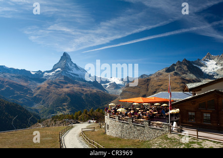 Mountain Inn à Sunnegga avec vue sur Mt Matterhorn, Zermatt, Valais, Suisse, Europe, PublicGround Banque D'Images