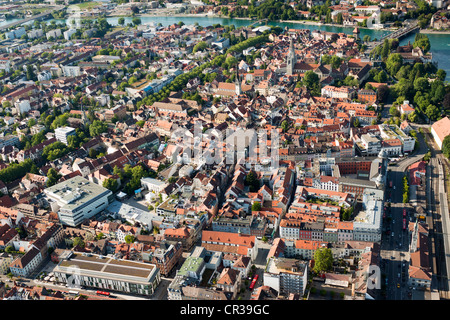 Vue aérienne, centre historique de la ville de Constance avec la cathédrale Notre-Dame et Saint Stephen's Church, le lac de Constance Banque D'Images