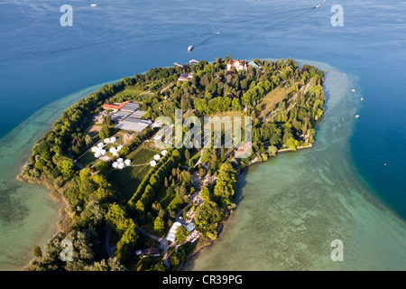 Vue aérienne, l'île aux fleurs de Mainau, sur le lac de Constance, Constance district, Bade-Wurtemberg, Allemagne, Europe Banque D'Images