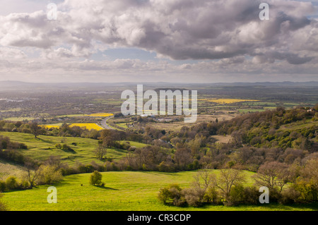 Vue du service vers Barrow, près de Gloucester, Gloucestershire Birdlip, Cotswolds, Royaume-Uni Banque D'Images