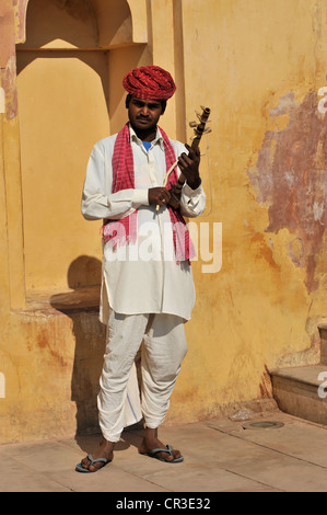 Musicien indien au Fort Amber, ambre, près de Jaipur, Rajasthan, Inde du Nord, Inde, Asie du Sud, Asie Banque D'Images