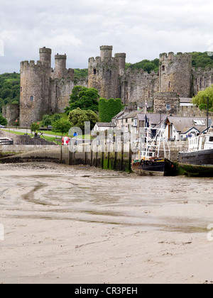 Château de Conwy historique dans le Nord du Pays de Galles, vu du port Banque D'Images