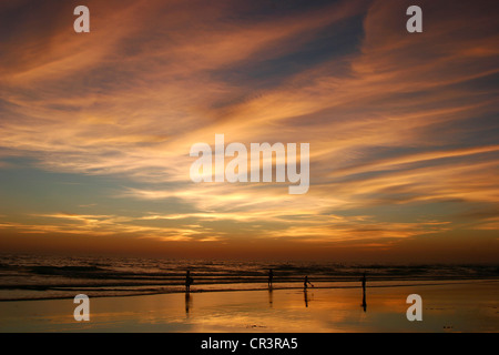 La plage de La Barrosa, au crépuscule, en Chiclana de la Frontera, Cadix, Andalousie, Espagne, Europe Banque D'Images