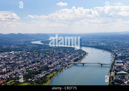 Vue aérienne, Bonn, pont de l'autoroute, pont Kennedy, plein sud, en amont, Rhin, Rhénanie-du-Nord - Westphalie, Banque D'Images