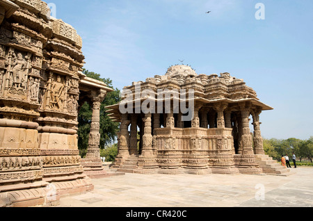 L'État du Gujarat, Inde, Modhera Sun, temple dédié à Surya, le Dieu Soleil de l'Hindouisme Banque D'Images