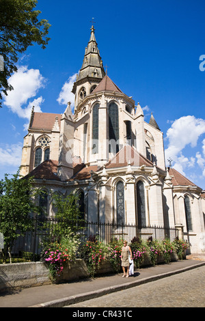 France, Côte d'Or, Semur en Auxois, collégiale Notre Dame de Semur en Auxois en style gothique Banque D'Images