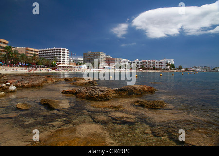 Plage de Santa Eulalia, Ibiza, Baléares, Espagne, Europe Banque D'Images