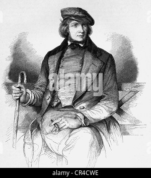 August Heinrich Hoffmann, connu sous le nom de Hoffmann von Fallersleben (1798 - 1874), professeur, écrivain, poète, gravure sur acier Banque D'Images