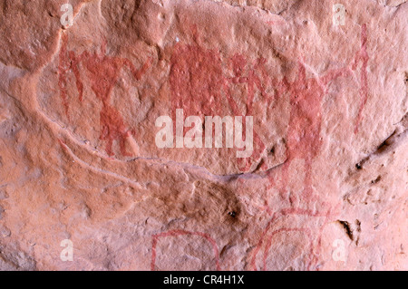 Les gens peint, l'art rupestre néolithique de la Tadrart, Tassili n'Ajjer National Park, site classé au patrimoine mondial, l'Algérie, Sahara Banque D'Images