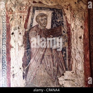 Benoît de Nursia, vers 480 AD - 21.3.547 AD, clergé italien, saint et fondateur de l'ordre Benoît, demi-longueur, fresco, Pals, Vintschgau, Tyrol du Sud, Italie, Banque D'Images