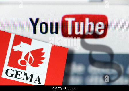 Logo du portail vidéo YouTube et GEMA copyright logo de l'association juridique allemand, signe, image symbolique Banque D'Images