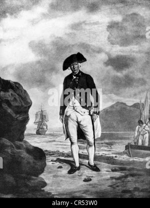 Philip, Arthur, 11.10.1738 - 31.8.1814, officier de marine britannique, 1ème Gouverneur de la Nouvelle-Galles du Sud 26.1.1788 - 10.12.1792, pleine longueur, terre à Botany Bay 18.1.1788, basé sur la peinture, 1788, Banque D'Images