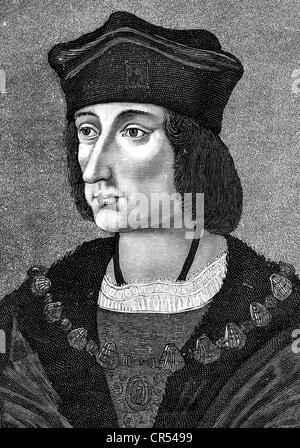 Charles VIII, 30.6.1470 - 7.4.1498, roi de France 30.8.1483 - 7.4.1498, portrait, gravure sur bois, XIXe siècle, Banque D'Images