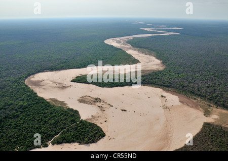 Vue aérienne, lit d'une rivière asséchée et la forêt sèche du Gran Chaco, Salta, Argentine, Amérique du Sud Banque D'Images