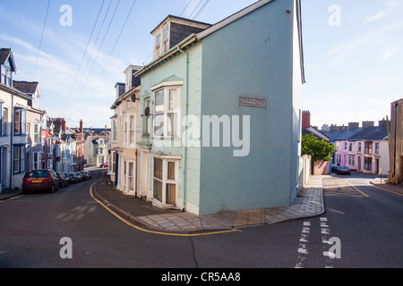 Les rues étroites de retour dans la station balnéaire d'Aberystwyth, Pays de Galles, Royaume-Uni Banque D'Images