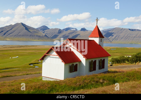 L'Islande, Région Westfjords, Vestfirdir, Arnarfjordur Fjord, Hrafnseyri Church Banque D'Images