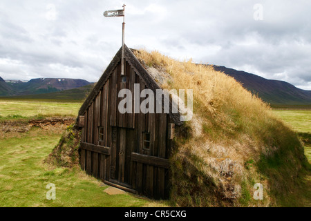 L'Islande, Nordurland Vestra Région, Fjord Skagafjordur, Grof, l'ancien oratoire du 17ème siècle Banque D'Images