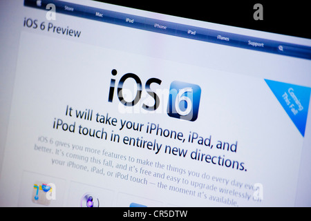 Capture d'écran site web Apple avec iOS 6 page présentation Banque D'Images