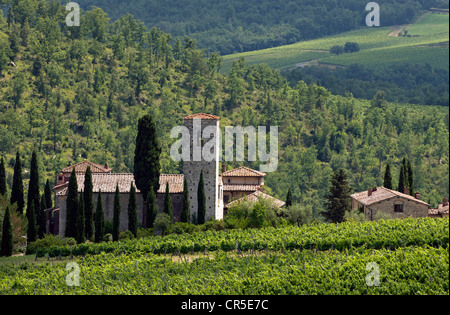 Italie, Toscane, région de production du vin Chianti, Gaiole in Chianti, Spaltenna Church Banque D'Images