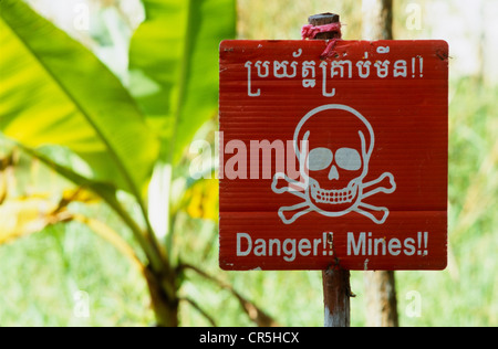 Les mines terrestres, avertissement, Siem Reap, Cambodge, en Asie du sud-est Banque D'Images