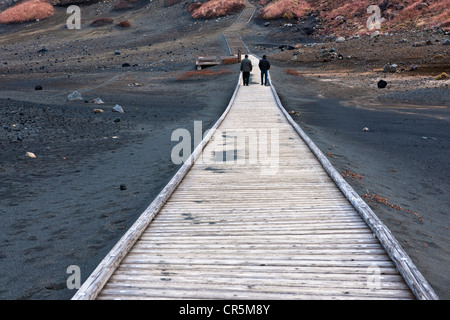 Le Japon, l'île de Kyushu, Kuyshu Région, Aso National Park, le cratère de Naka dake, passerelle Banque D'Images