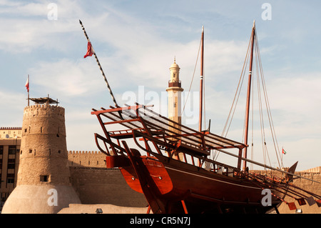 Elk206-2220 Emirats arabes unis, dubaï, Musée le Fort Al Fahidi, 1778, bateau traditionnel en bois Banque D'Images