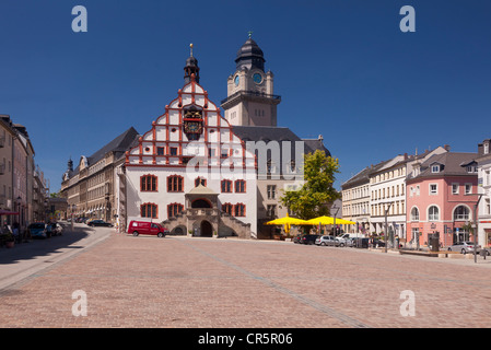 Hôtel de ville de Plauen, tour de ville, la place du marché, Plauen, région du Vogtland, Saxe, Allemagne, Europe Banque D'Images