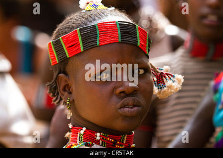 Garçon au bull-jumping cérémonie du peuple Hamer, près de Turmi, vallée de l'Omo, Ethiopie, Afrique du Sud Banque D'Images