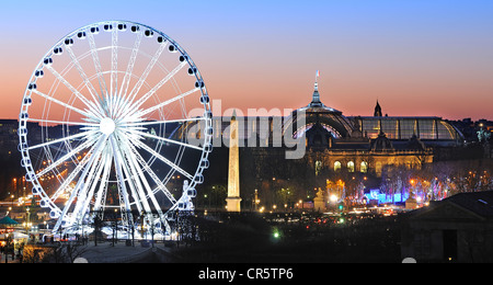 France, Paris, le Grand Palais, la grande roue et l'obélisque de la place de la Concorde Banque D'Images