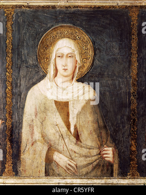 Clare d'Assise, 16.7.1194 - 11.8.1253, religieux italien, saint, fondateur de l'ordre de Saint Clare, demi-longueur, fresque de Simone Martini (1284 - 1344), Basilique de San Francesco, Assise, Banque D'Images