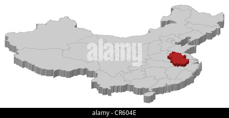 Carte politique de la Chine avec les diverses provinces où l'Anhui est mis en évidence. Banque D'Images