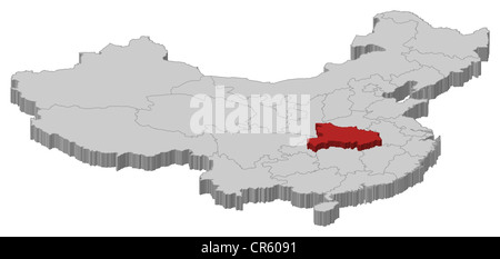 Carte politique de la Chine avec les diverses provinces où le Hubei est mis en évidence. Banque D'Images