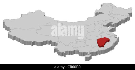 Carte politique de la Chine avec les diverses provinces où le Jiangxi est mis en évidence. Banque D'Images