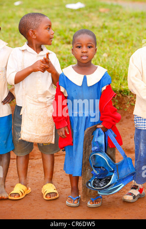 Les écoliers en uniforme scolaire, école primaire, Bamenda, Cameroun, Afrique Banque D'Images