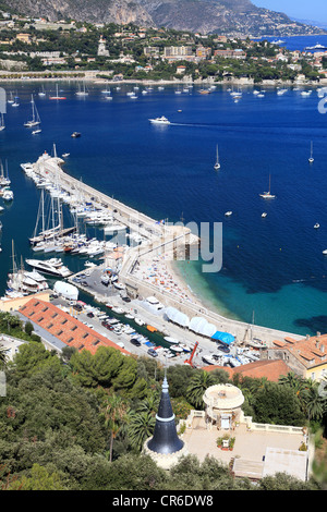 Vue d'en haut au-dessus de la baie de Villefranche sur mer et le 'Dcul' Harbour Banque D'Images