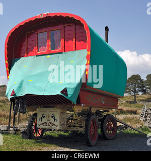 Une roulotte à cheval, Garsdale Head, Yorkshire, Angleterre Banque D'Images