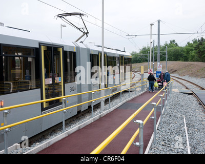 Les oreillons Oldham Metrolink temporaire s'arrêter. Oldham, grand Manchester, UK Banque D'Images