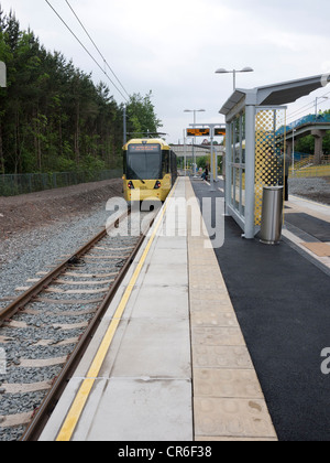 Les oreillons Oldham Metrolink temporaire s'arrêter. Oldham, grand Manchester, UK. Banque D'Images